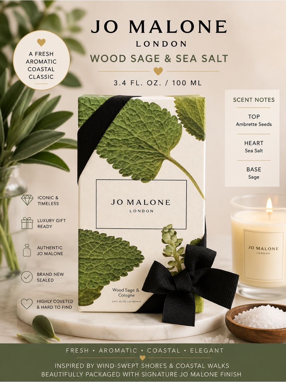 Jo Malone London Wood Sage & Sea Salt 100ml NEW SEALED $185